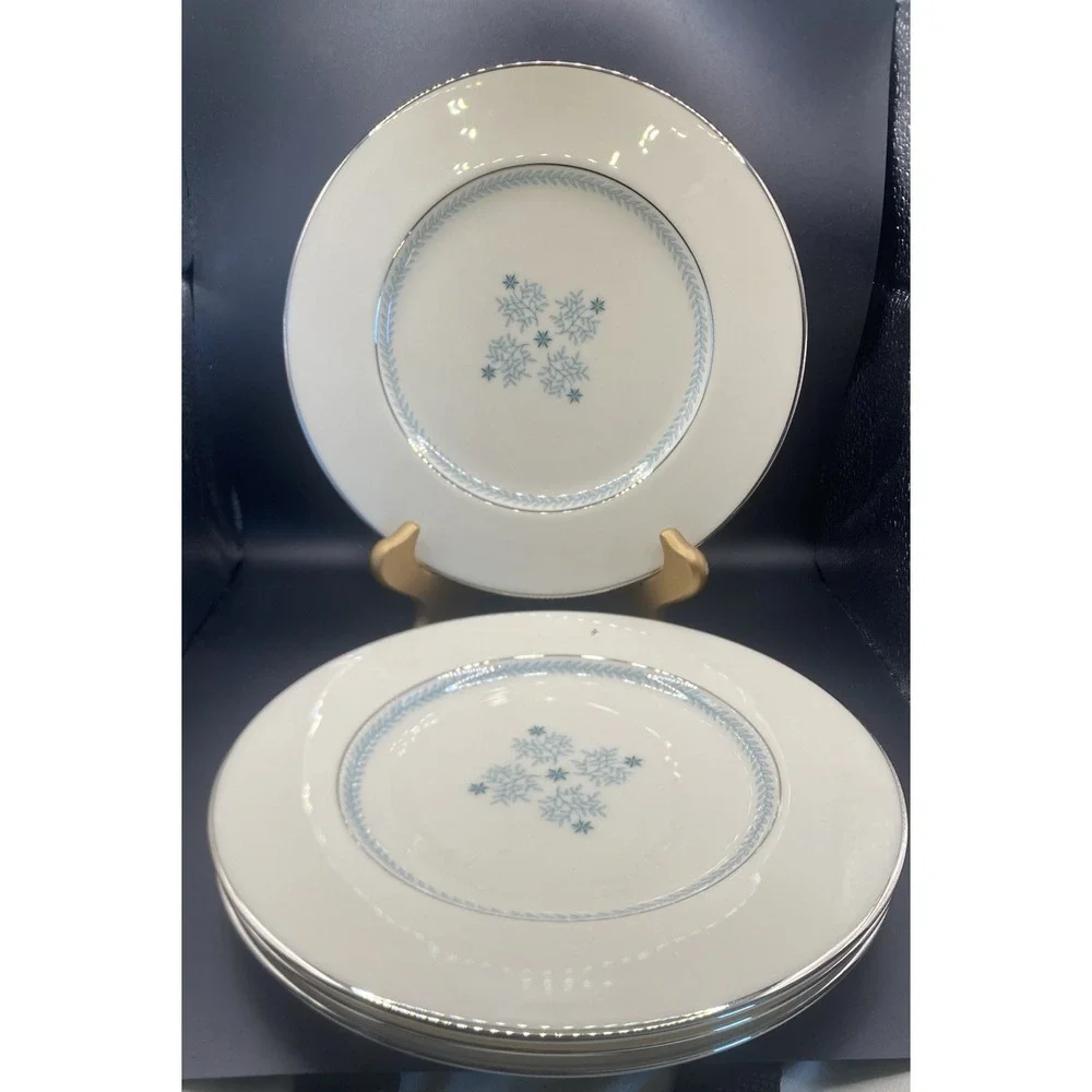 4 Lenox Charmaine MCM Salad/‎ Lunch Plates Stunning Platinum Rim VTG U. S. A.